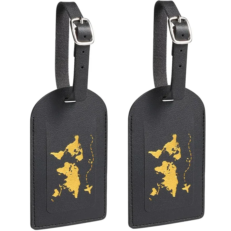 2 étiquettes de bagage en cuir, étiquettes d'adresse pour bagages avec sangle réglable, étiquettes de protection de la vie privée pour valises