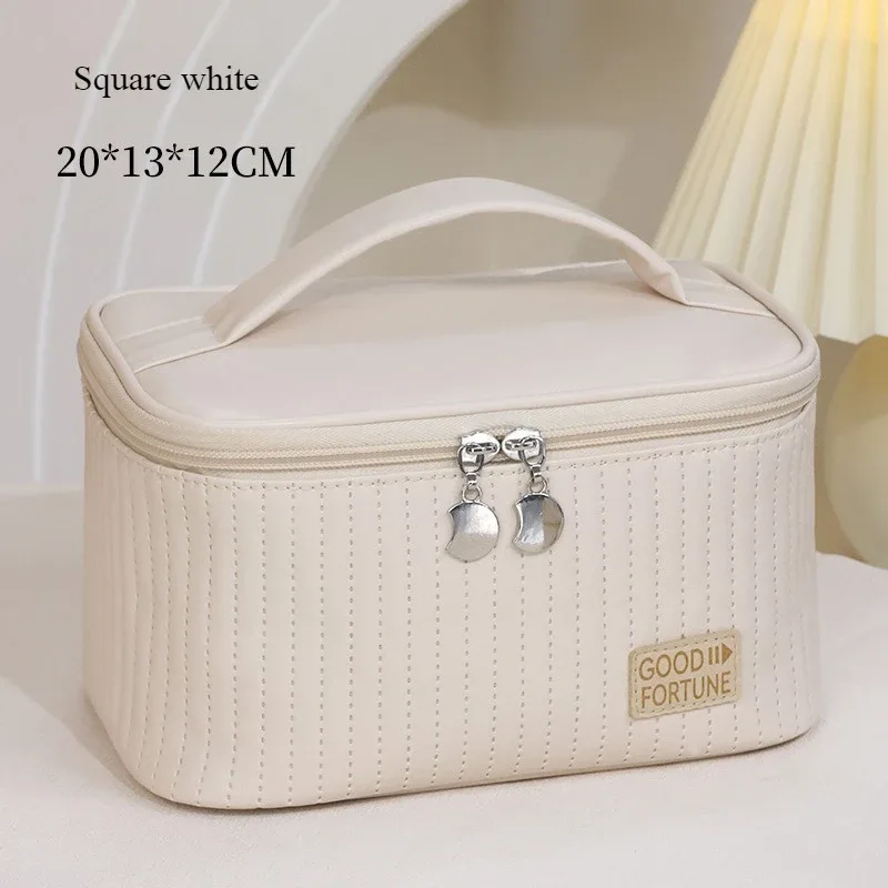 trousse de maquillage pratique, trousse de toilette portative de couleur unie en pu, sac de rangement de cosmétiques, rangement de voyage de grande capacité wj032