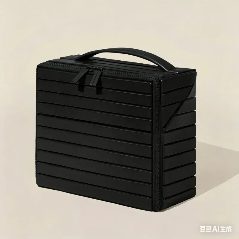 nouvelle trousse de maquillage urbaine minimaliste à rayures 3d, grande capacité, style européen simple, sac de rangement élégant pour voyage et quotidien