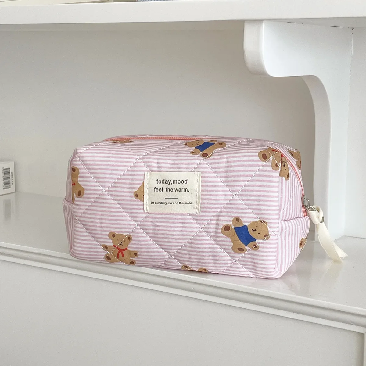 trousse de maquillage ours rayé pour femme, grande capacité, trousse de toilette, trousse de toilette, trousse de toilette, trousse de toilette, trousse de toilette