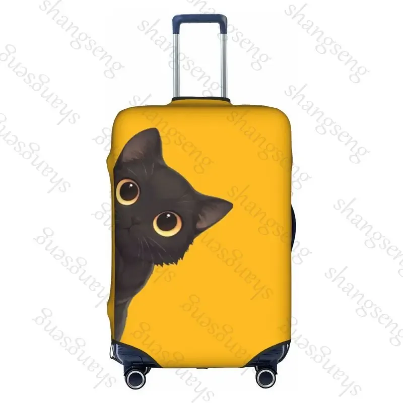 housse de protection élastique épaisse pour bagages, chat noir de dessin animé mignon, combinaison à fermeture éclair pour sac de 18 à 32 pouces, housse de chariot pour valise de voyage