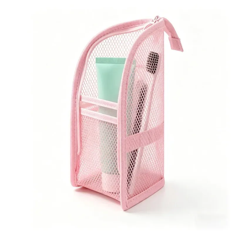trousse de toilette en maille pour femme, organisateur de maquillage portable, étui de voyage étanche pour brosse à dents, pochette de beauté