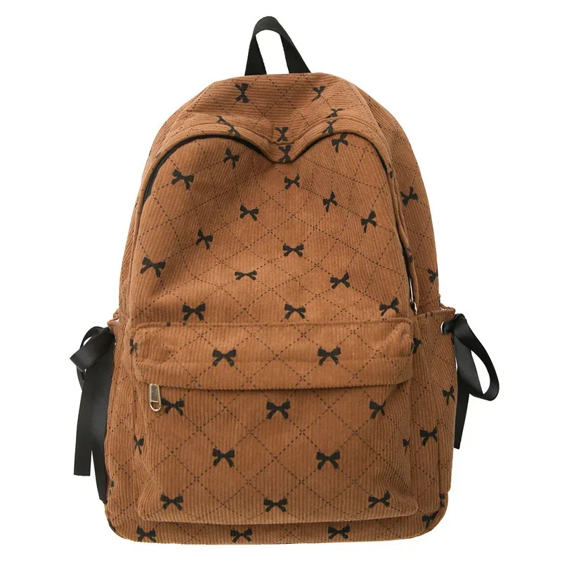 sac à dos avec nœud en velours côtelé pour étudiantes, pour lycéennes, joli sac à dos pour collège, automne et hiver