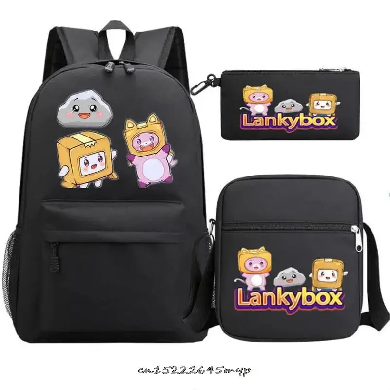 ensemble de sac à dos anime lankybox pour enfants, sacs d'école pour garçons et filles, sac à dos de voyage pour hommes et femmes, sac à dos pour adolescents, cadeau mochila, 3 pièces