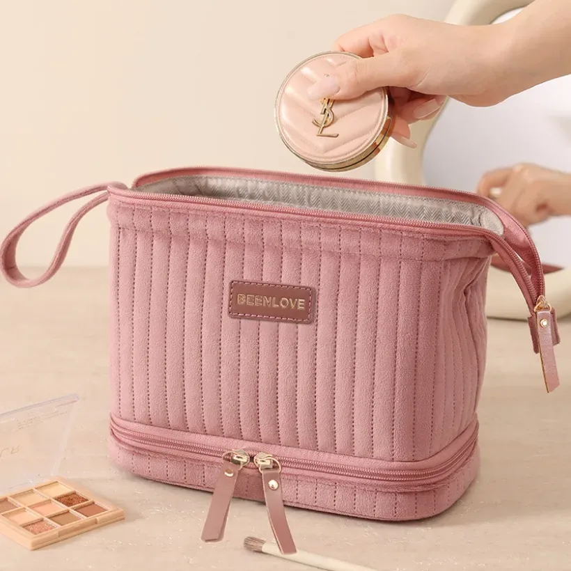 sac de rangement de maquillage portable, grande capacité, trousse à cosmétiques multi-compartiments pour pinceaux, cosmétiques, rangement de voyage