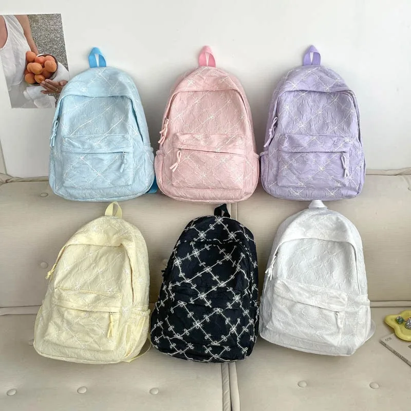 sac à dos d'étudiant imprimé grande capacité, motif papillon mignon et nœud, sac d'école tendance, esthétique décontractée, sac de voyage, sac à dos vintage