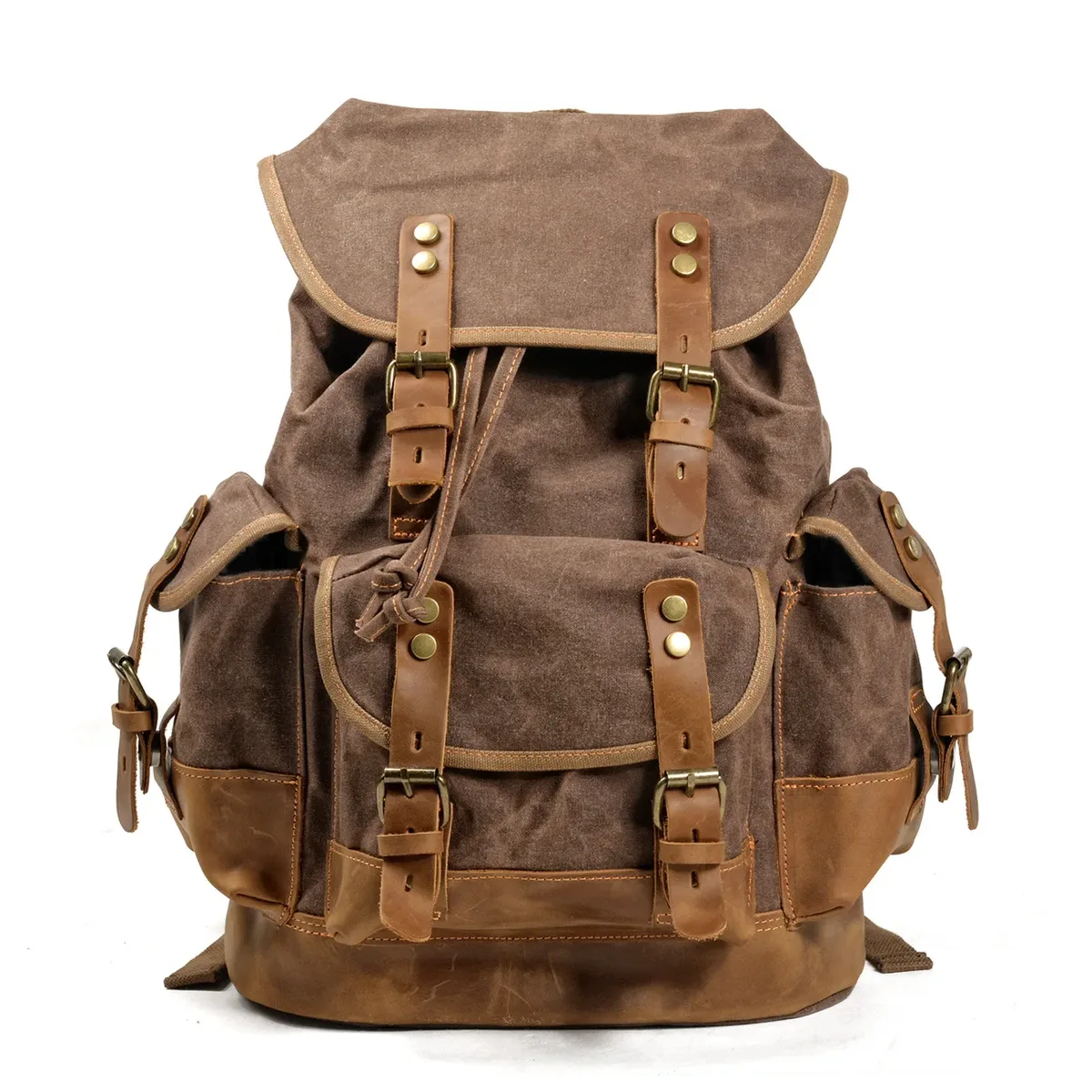 sac à bandoulière rétro décontracté pour étudiants, sac d'école de grande capacité, sac à dos de voyage en toile cousue en cuir, sac à dos de randonnée