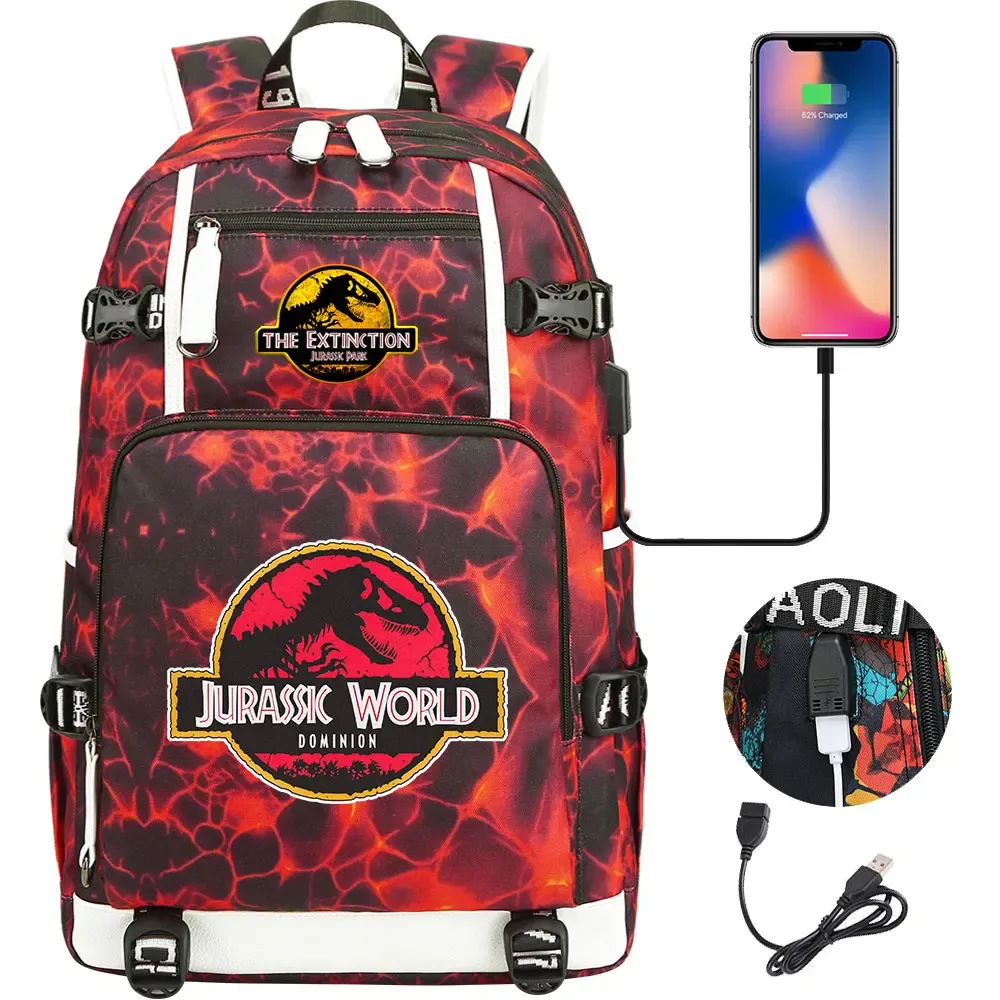 jurassic park world dinosaure sac à dos usb grande capacité étudiant mochila femmes hommes ordinateur portable garçon fille enfants retour à l'école livre sacs