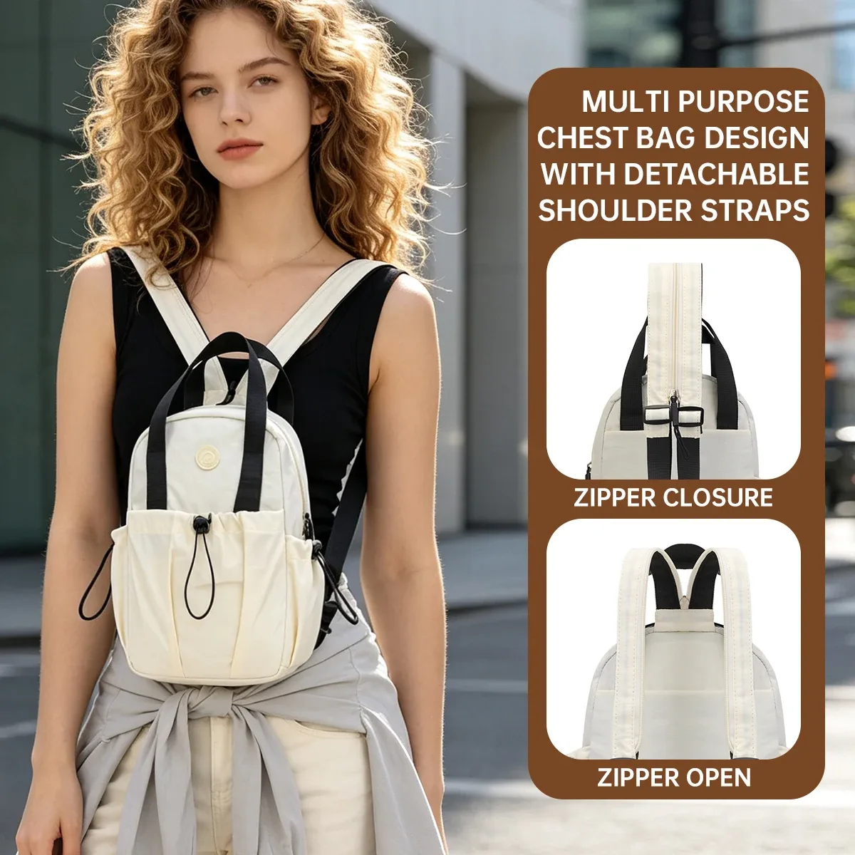 sac de poitrine pour étudiant, sac bandoulière, sac de voyage multifonctionnel double usage pour femme, léger, tendance, sac à dos polyvalent pour les trajets quotidiens