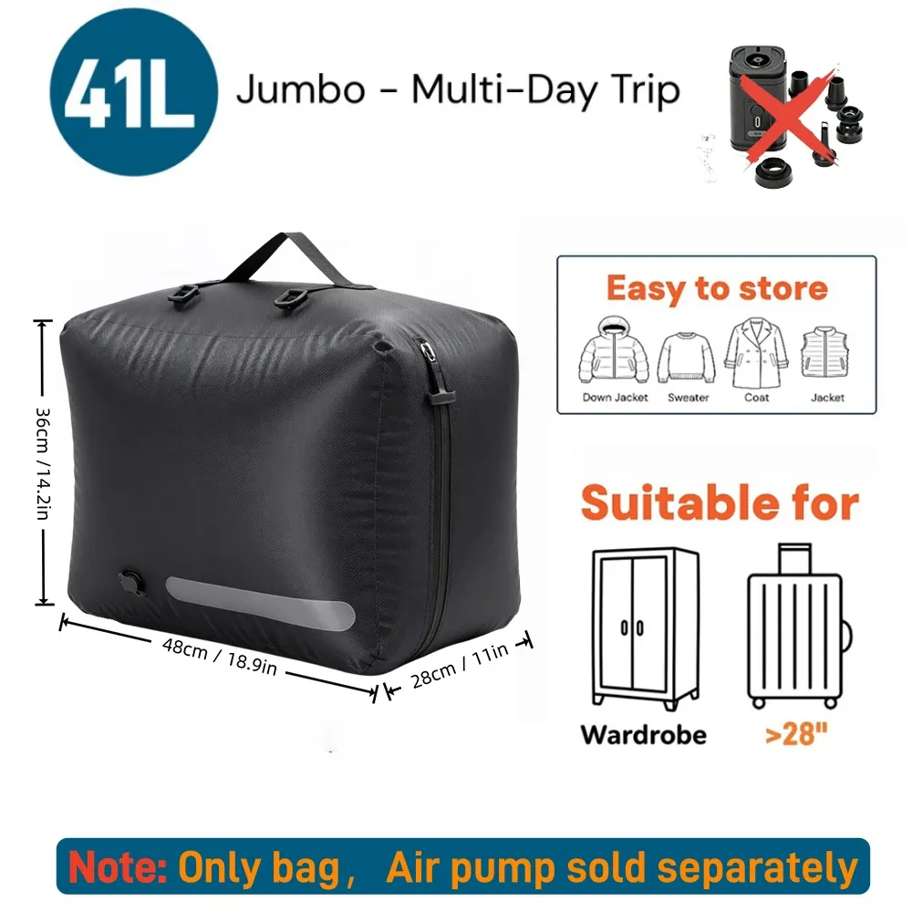 lot de sacs de compression sous vide tpu (9l-41l), etanches ip67, materiau tpu de qualite alimentaire + tissu non tisse, reutilisables 50+ fois, gain de place pour voyage et maison, pompe vendue separement