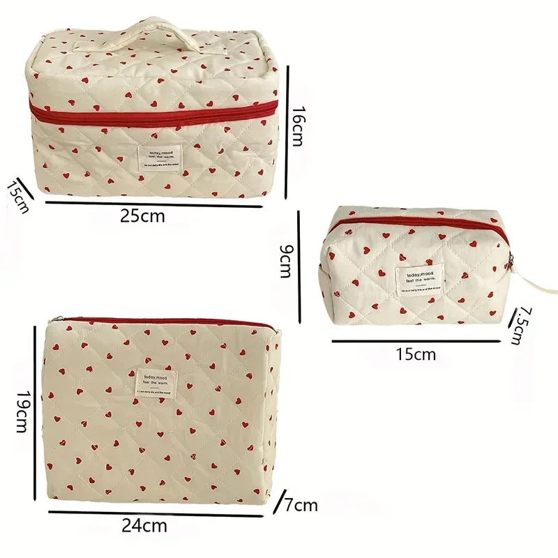 sac de maquillage matelassé à fermeture éclair pour femmes, sac à cosmétiques pour femmes, sac de maquillage en forme de cœur ins, pochette petite et grande trousse de toilette