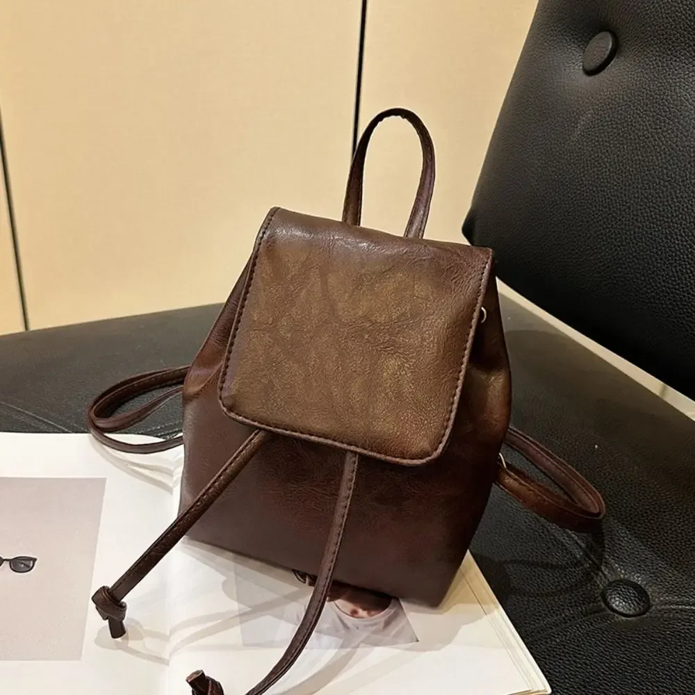 sac à dos rétro marron solide en pu pour enfants, mini sac à dos solide, petit paquet, sac à main pour documents initiés