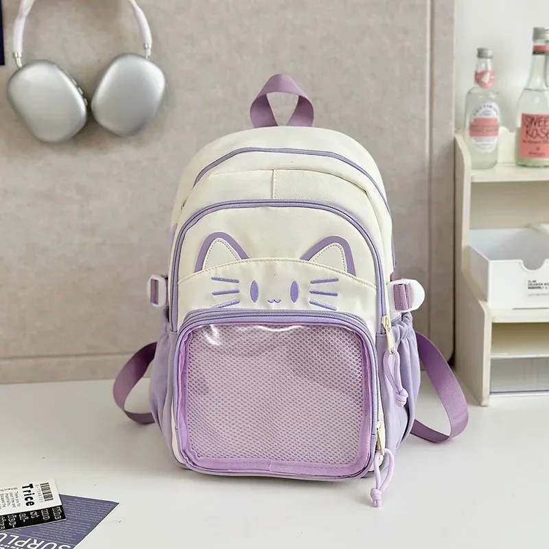 y2k mignon chat ita sacs à dos grande capacité sac à dos décontracté fille transparent bricolage affichage sac à dos dessin animé à la mode voyage cartables