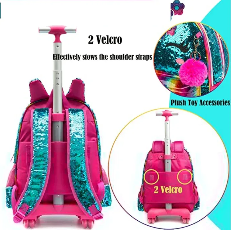 ensemble de 3 sacs à dos à roulettes pour l'école, sacs à roulettes avec roulettes pour filles et enfants, sac à roulettes pour l'école