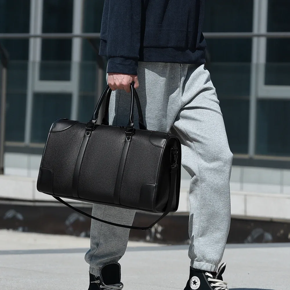 sac fourre-tout de luxe pour hommes, grande capacité, avec compartiment pour ordinateur portable de 15,6 pouces, en matériau pu imperméable, léger, pour les voyages, la salle de sport, l'école
