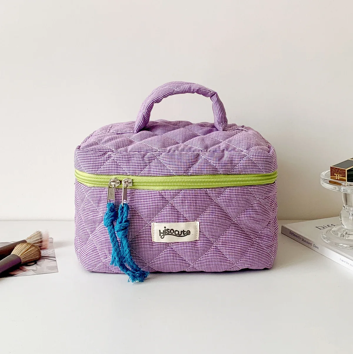 ensemble de trousses de toilette à carreaux, style simple, grande capacité, sac de rangement portable pour outils cosmétiques, pour la maison, la salle de bain