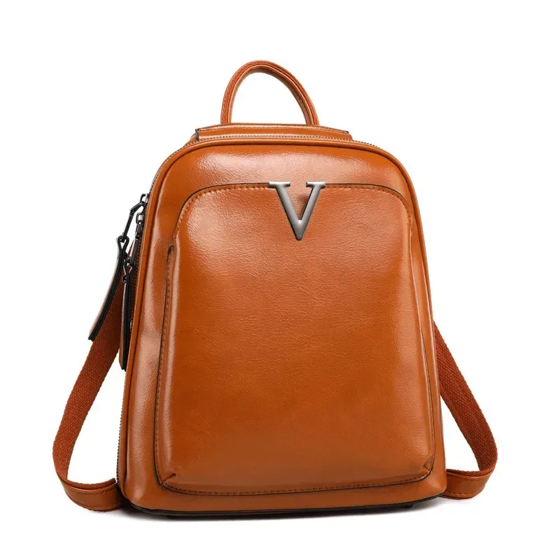 sac à dos en cuir véritable à la cire d'huile pour femmes, à bandoulière, en cuir de vache, pour l'école, de jour, rétro, à la mode