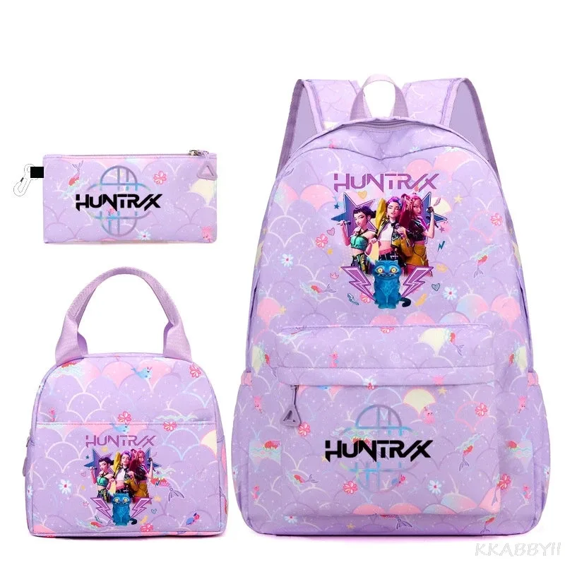 nouveau sac à dos kpop demon hunters huntr/x, 3 pièces, léger, respirant, grande capacité, pour l'école, les voyages, pour femmes, mochilas