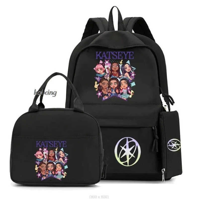 3 pièces/ensemble chaud katseye drôle impression sacs à dos fourre-tout et pochette grande capacité léger et respirant sac à dos extérieur