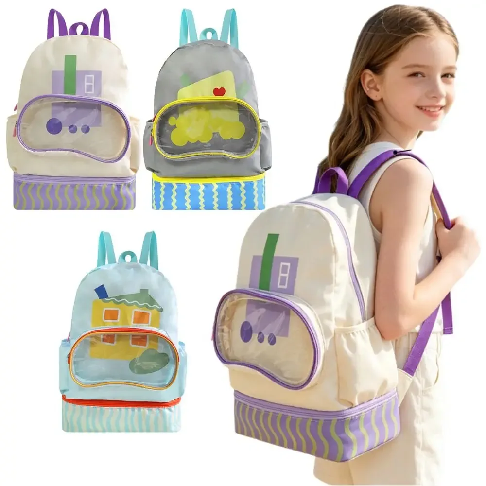 Sac de Rangement Étanche pour la Natation, Design Cartoon, Séparation Humide/Sèche, Sac à Dos de Natation à Double Bretelle avec Compartiment à Chaussures