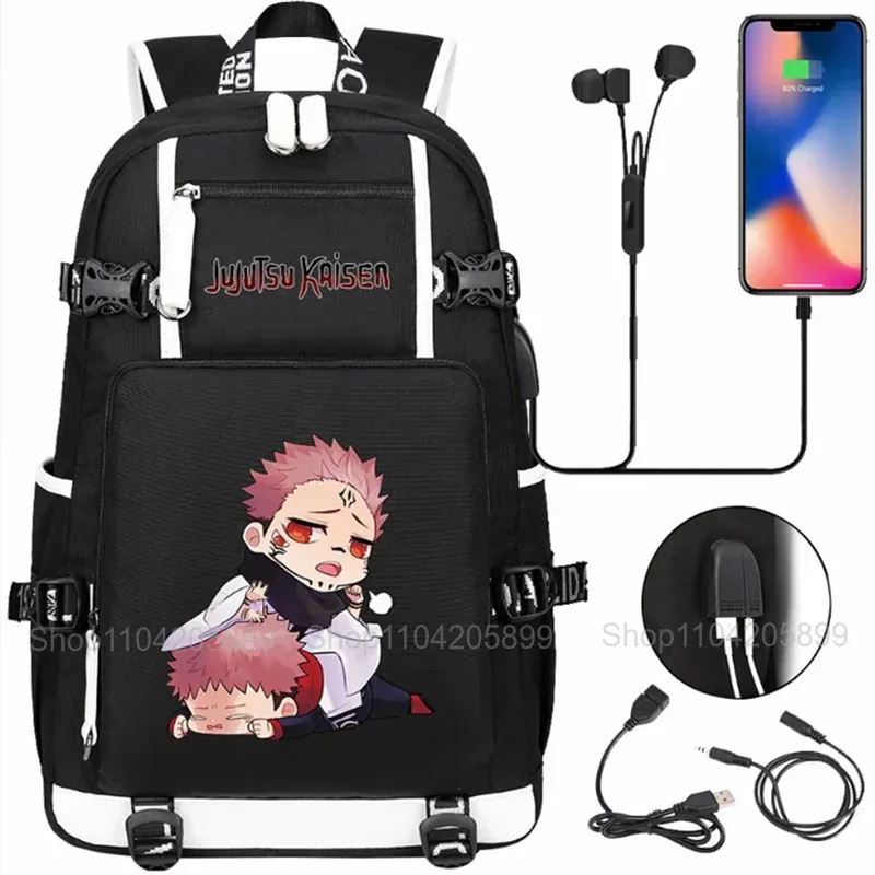 sacs à dos jujutsu kaisen, mochila anime, cartable pour étudiants et adolescents, sac à dos décontracté pour hommes et femmes avec charge usb, sac à dos pour ordinateur portable, voyage en plein air