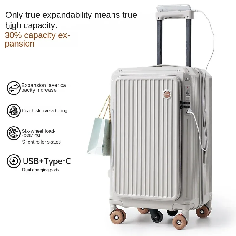 valise de voyage en pc anti-explosion avec fermeture éclair, 20-30 pouces, avec 5 roues auxiliaires, valise cabine à code 20 pouces, trolley