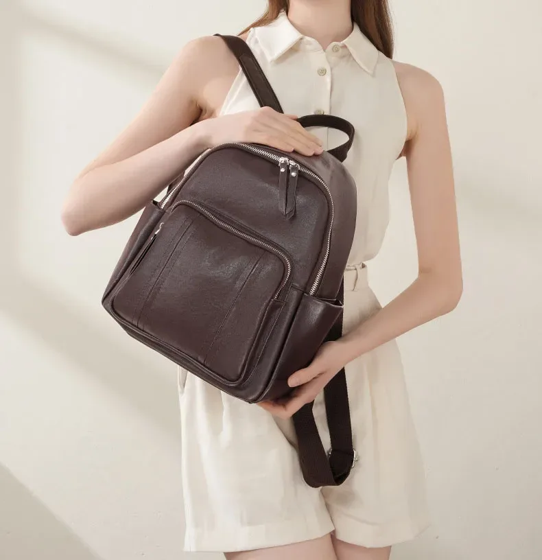 Cire d'huile femme en cuir véritable sac à dos à la mode dames voyage sac à bandoulière collège filles en cuir de vache sac à dos