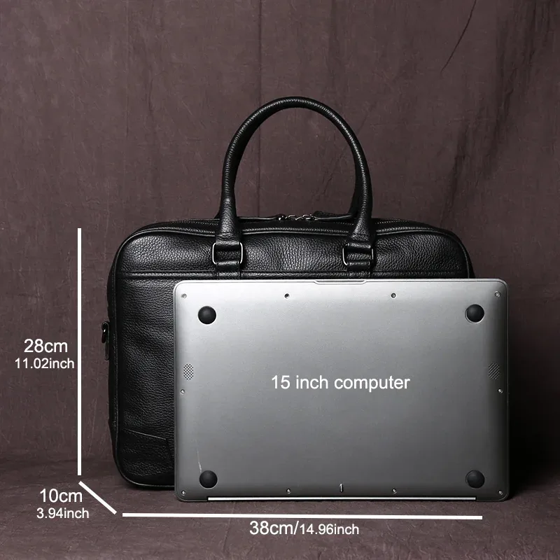 sac à main rétro en cuir véritable pour hommes, mallette messager horizontale de grande capacité, sac d'ordinateur d'affaires en cuir de vache à première couche