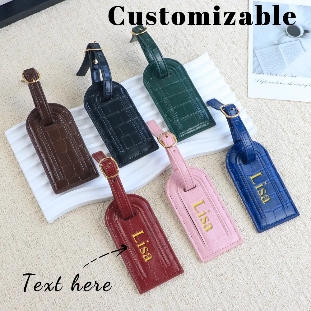 Étiquette de bagage personnalisée en cuir PU avec motif crocodile pour valise, pour éviter la perte