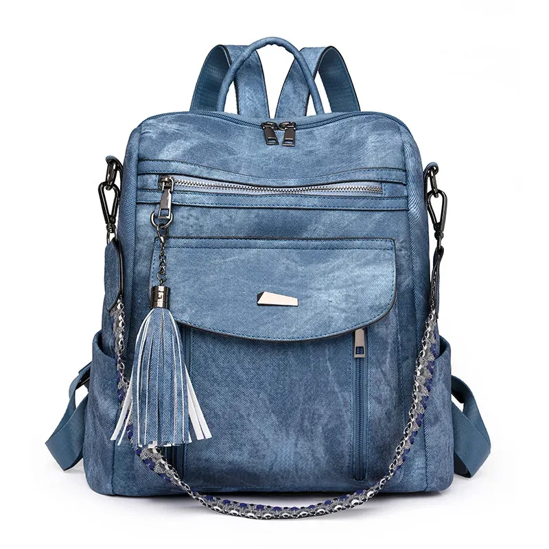 sac à dos en cuir pu pour femmes, étanche, antivol, grande capacité, détail pompon, rétro, voyage, affaires, collège, sac à bandoulière, 2025