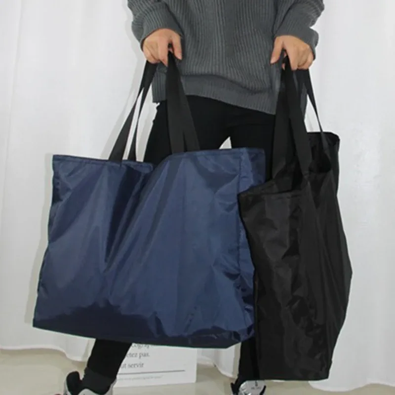 Sacs de courses de couleur unie avec fermeture éclair, grande capacité, sacs fourre-tout pour l'épicerie, lavables, réutilisables, simples, robustes, pour l'extérieur, nouvelle mode