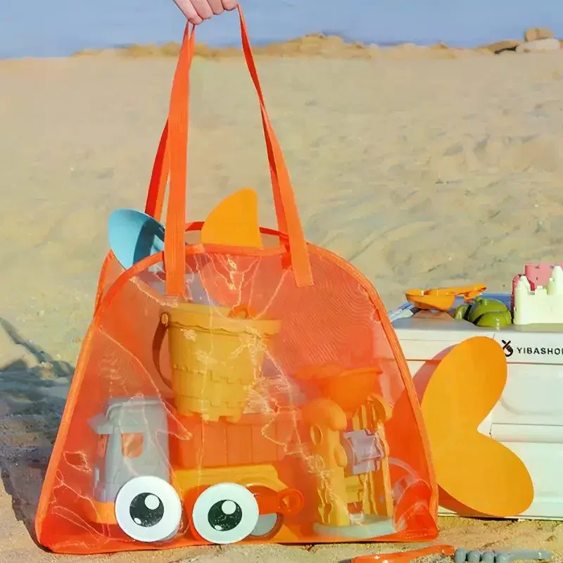 sac de rangement mignon de grande capacité, pochette portable pliable en maille pour organiser les jouets de plage, pour les voyages à la plage, les sports de plein air