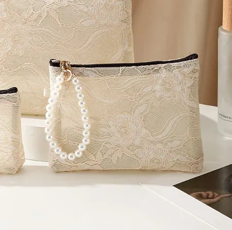 sac à cosmétiques en dentelle douce, pochette de toilette de voyage, étui de rangement, trousse de toilette pour accessoires de maquillage, clés de téléphone, porte-monnaie