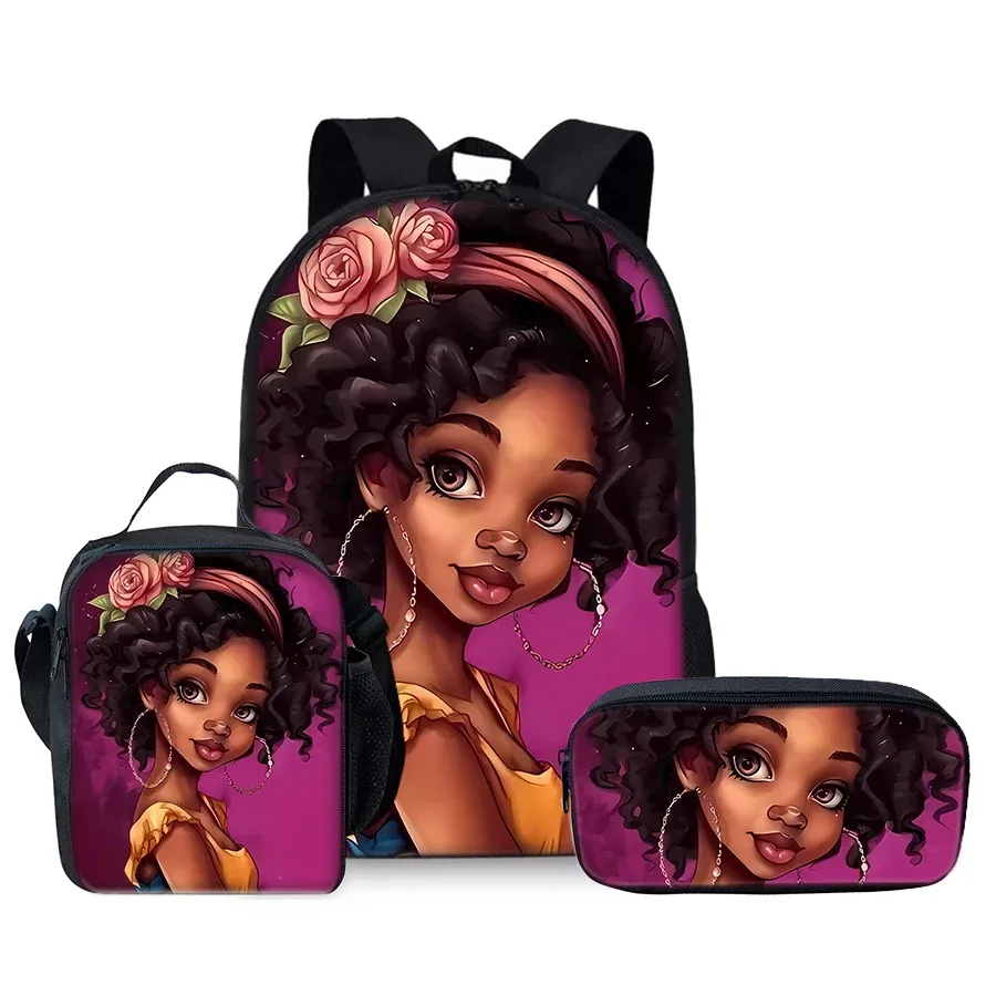 ensemble de trois pièces à motif de fille, sac à dos + sac à déjeuner + trousse à crayons pour garçons/filles, meilleurs cadeaux pour enfants, sac d'école pour ordinateur portable avec dessin animé 2d pour adolescents