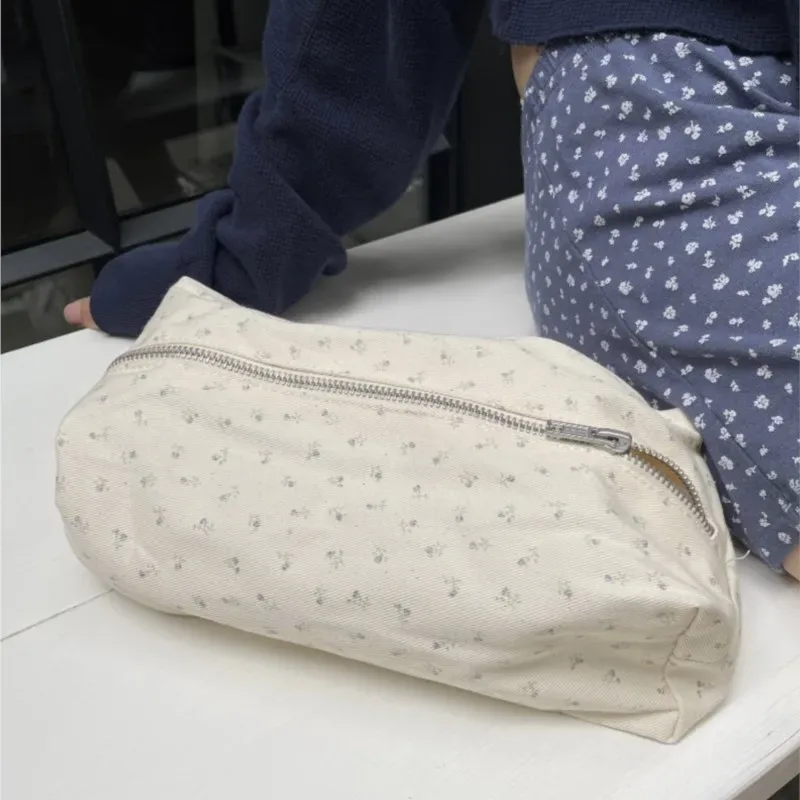 mini sac de rangement à imprimé floral pour femmes, sac à crayons rose doux, sac à fermeture éclair solide, trousse de maquillage mignonne, sac rectangulaire pour étudiants, porte-monnaie chic, nouveau