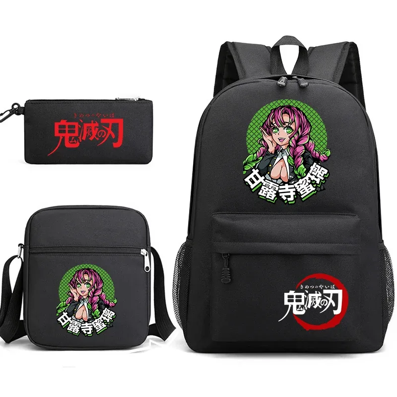 ensemble de sacs à dos d'école imprimés demon slayer, 3 pièces, avec sac à bandoulière, trousse à crayons pour garçons et filles