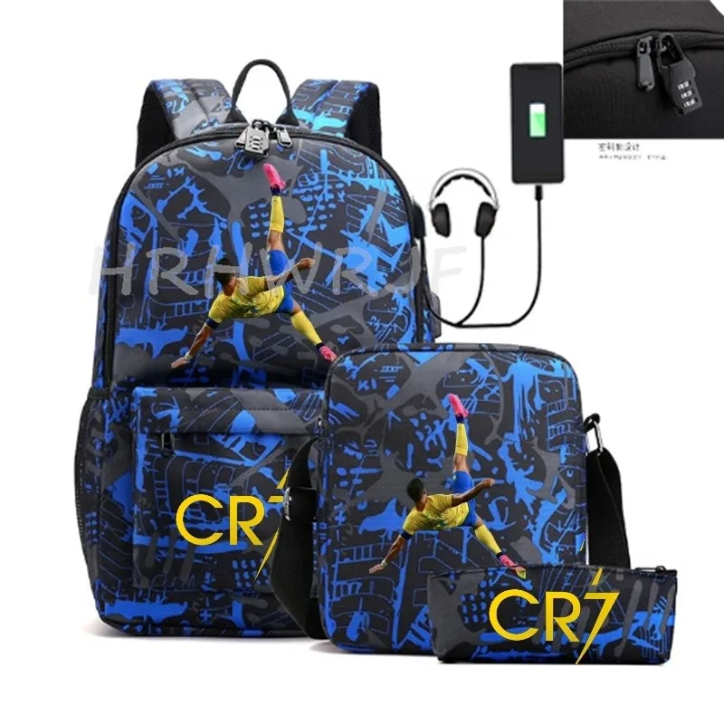 sacs à dos sport décontractés cr7, lot de 3, légers et simples, grande capacité, pour adolescents, ordinateurs portables, école, femmes, hommes, voyage, usb, anti-vol, mochilas