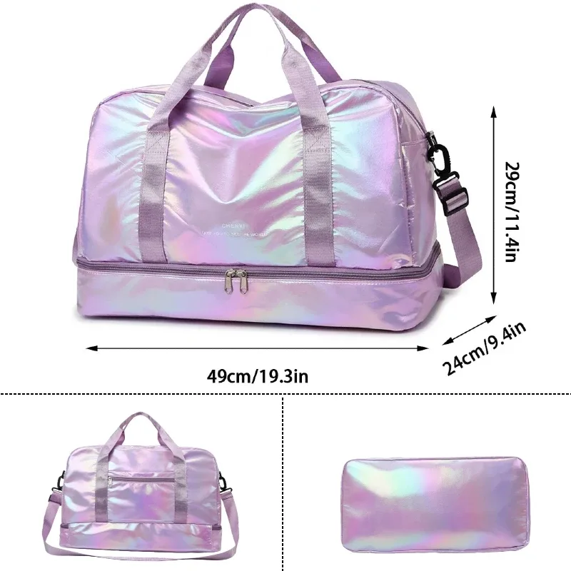 sac polochon de voyage holographique de grande capacité, fourre-tout léger en nylon pour week-end, pour sport, voyages de nuit