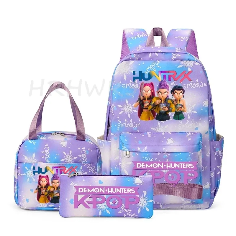 sac à dos kpop demon hunter avec imprimé neige, cartable pour adolescents avec sac à bandoulière pour usage quotidien, sacs de voyage décontractés pour filles, 3 pièces