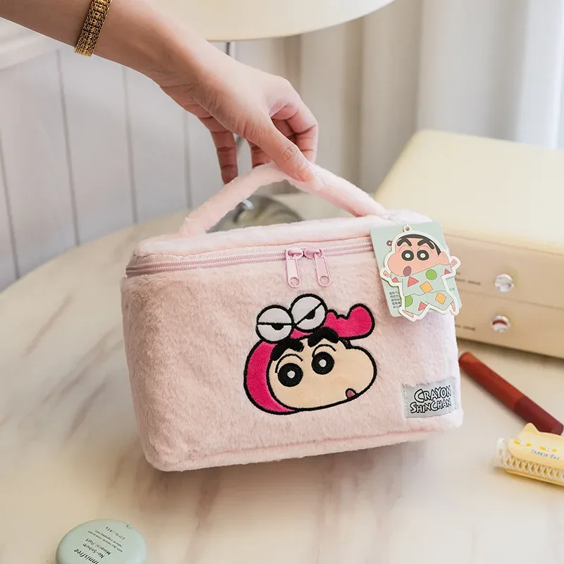 crayon shin-chan sacs à cosmétiques en peluche dessin animé mignon trousse de maquillage haute capacité sac de rangement de voyage kawaii pochette de maquillage sacs à main