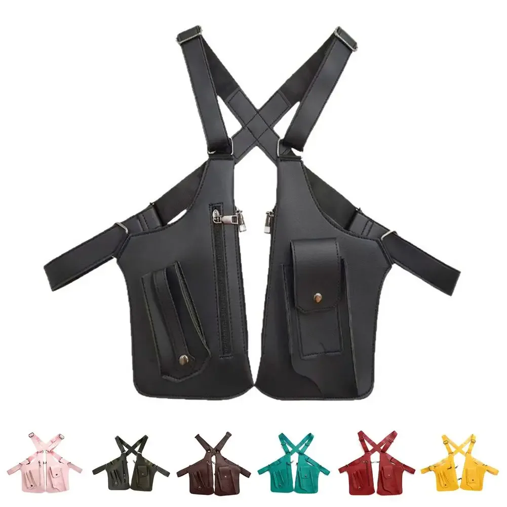 sac de poitrine style gilet, sac à dos utilitaire en cuir pu, streetwear réglable, sac à bandoulière tactique pour gilet pour moi l9b4