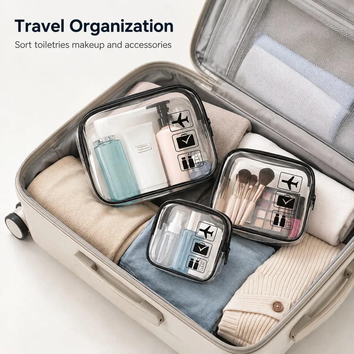 sac de voyage portable transparent et étanche pour cosmétiques, grande capacité, sac de rangement pour articles de toilette et maquillage, organisateur pratique à emporter