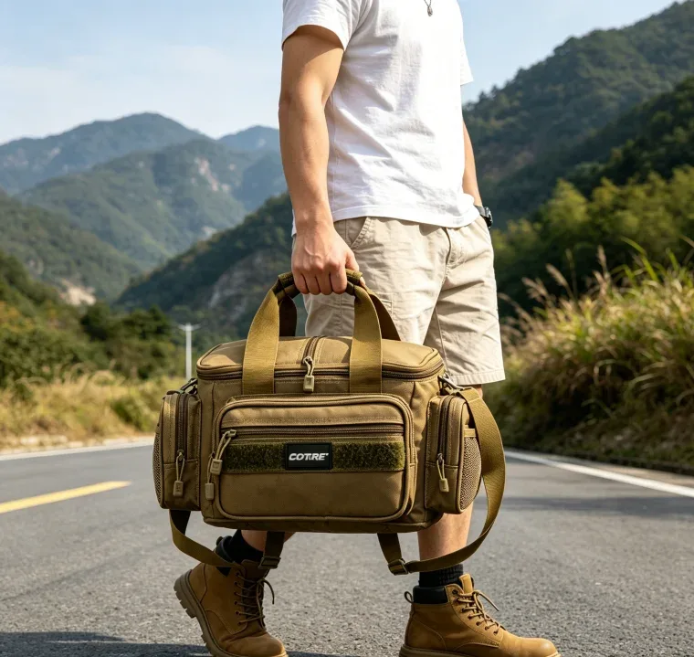 sac de voyage tactique en toile imperméable, sac à main multifonctionnel pour le camping, la randonnée, la pêche, sac à bandoulière, sac de voyage