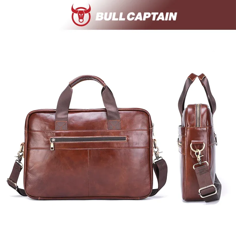 sac à main pour homme bullcaptain, sacoche d'affaires en cuir de haute qualité, sac à bandoulière, sac de bureau, sac pour ordinateur portable 14 pouces
