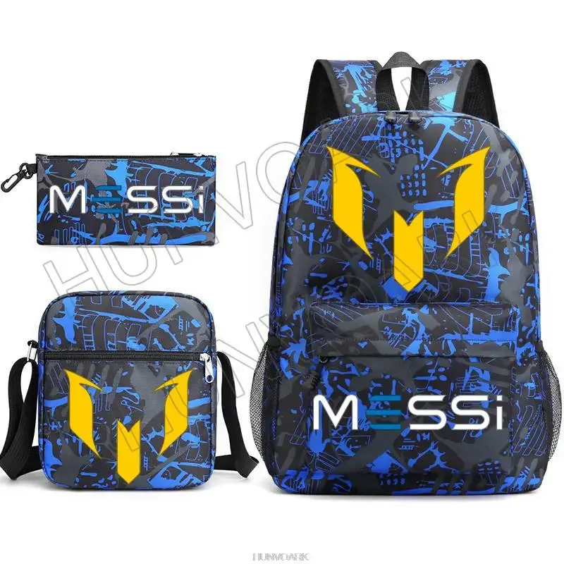 sac à dos super stars messi pour enfants, football, école, voyage, ordinateur portable, adolescents, étudiants, femmes, hommes, 3 pièces