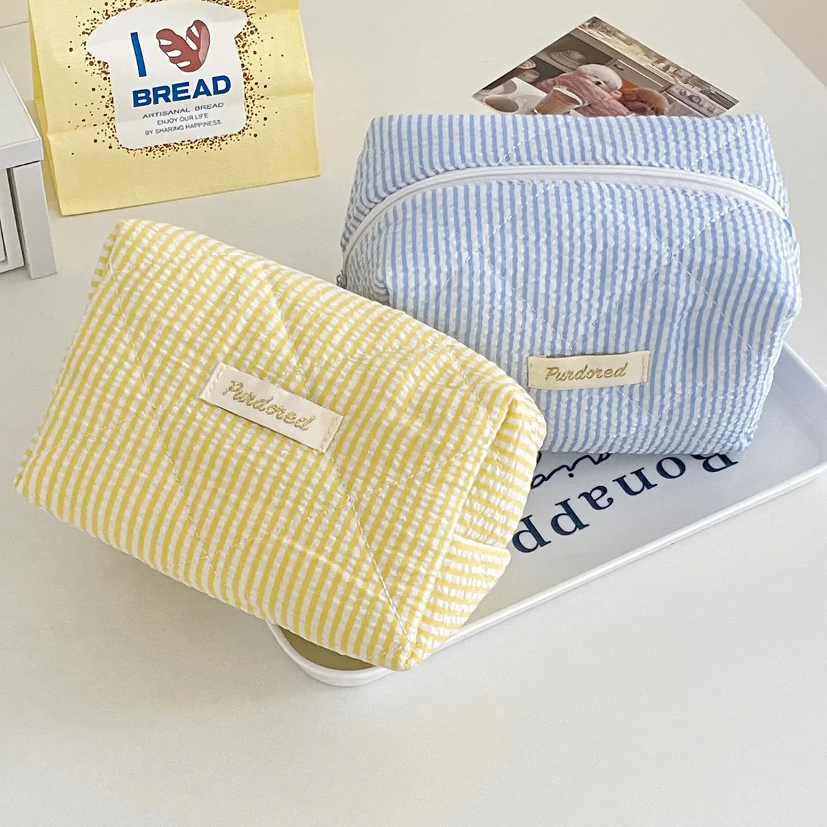 sacs de rangement pour documents à rayures pour femmes, sac à cosmétiques décontracté pour femmes, haute capacité, trousse à crayons mignonne, sacs à main de maquillage pour femmes, bonbons