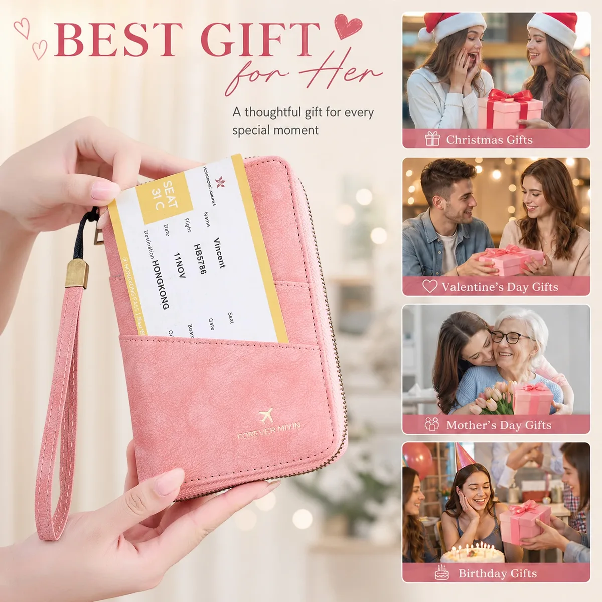 porte-passeport multifonctionnel antivol rfid pour femme, sac de rangement portable à fermeture éclair, porte-passeport avec poche cachée pour airtag