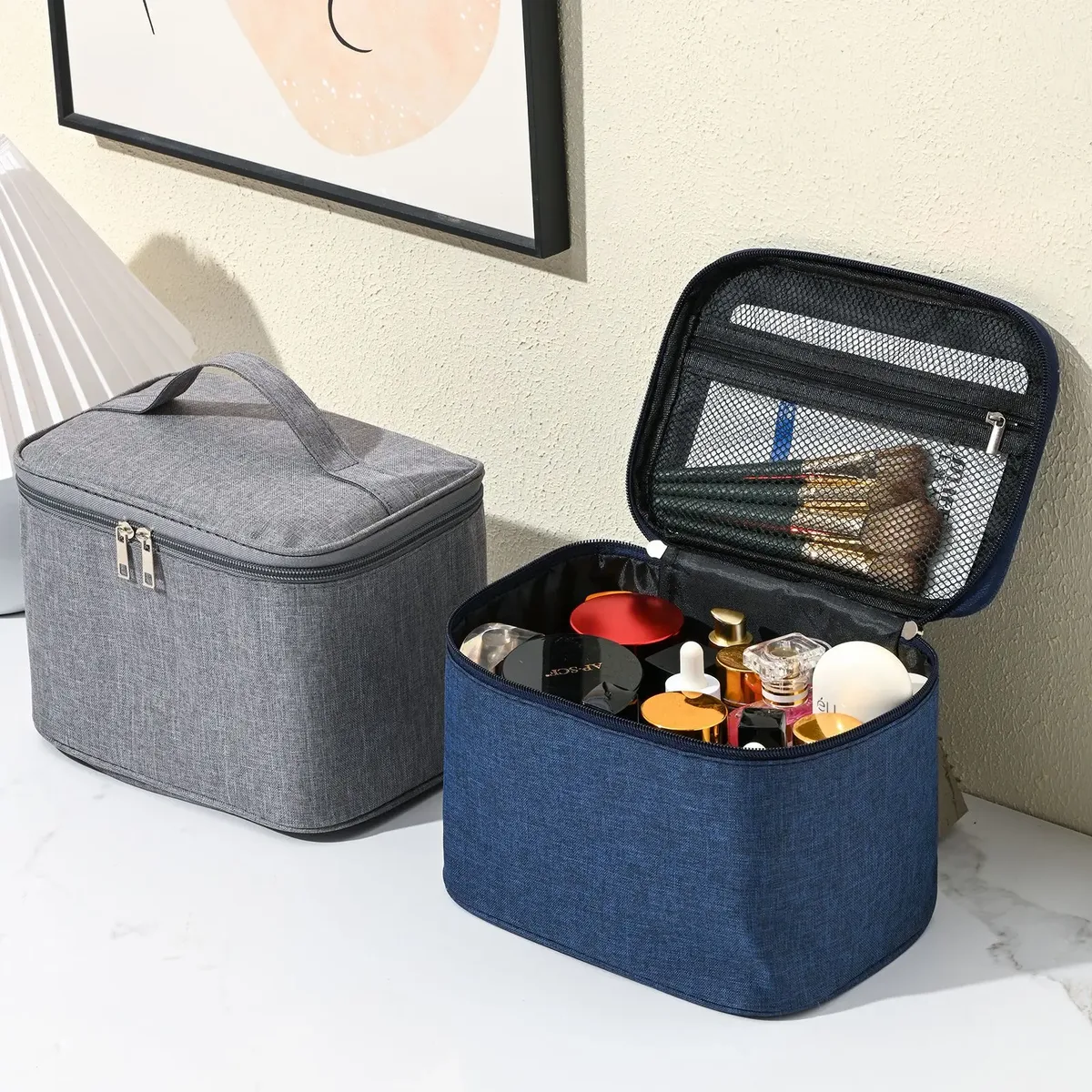 trousse de toilette double couche grande capacité pour voyage, pochette de lavage imperméable en tissu oxford, sac de rangement cosmétique portable