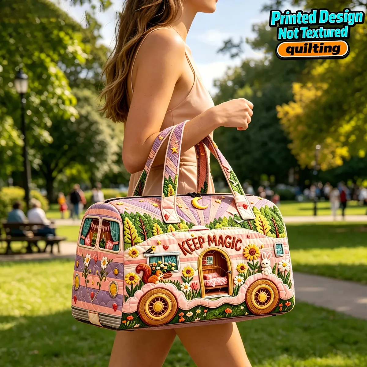 Sac en toile matelassé grande capacité - Sac de voyage en tissu matelassé 3D - Sac de voyage pour courtes distances