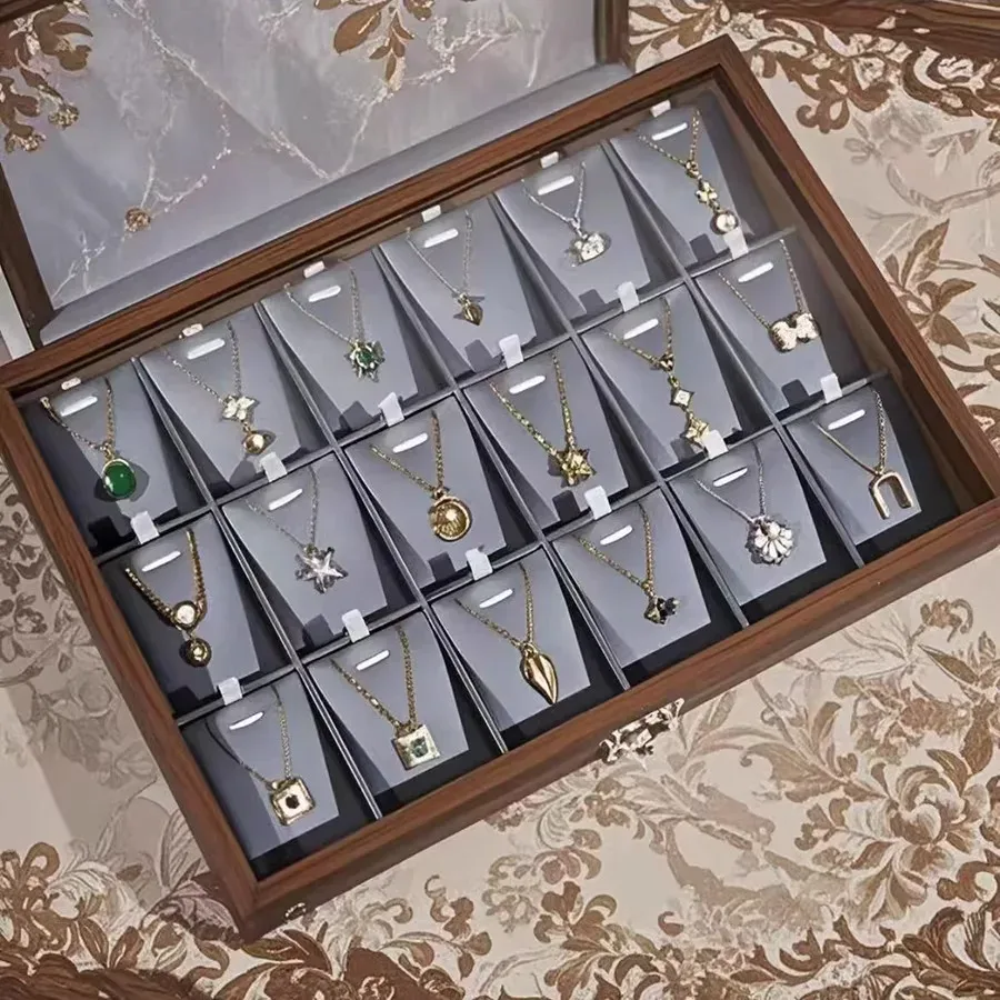 boîte à bijoux de grande capacité, présentoir à motif en bois, étui de rangement pour accessoires précieux, style vintage, matériau rigide